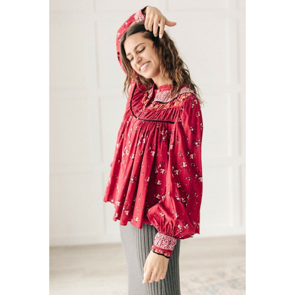 NWT Free People Paloma Floral Button Peasant Top Berry Combo Small Cottagecore - Picture 13 of 13